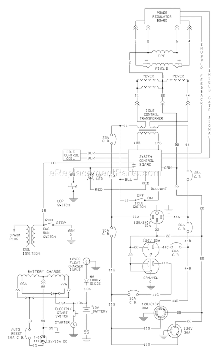 Page E Diagram and Parts List for 1019-3  Briggs and Stratton Generator